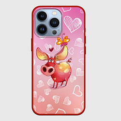 Чехол iPhone 13 Pro Свинка с большими ушами и с бабочкой