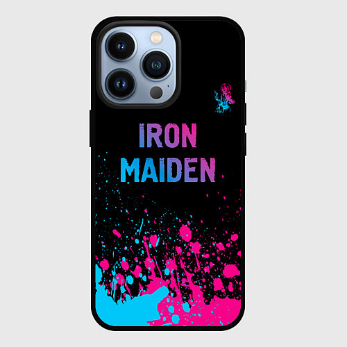 Чехол iPhone 13 Pro Iron Maiden - neon gradient: символ сверху / 3D-Черный – фото 1