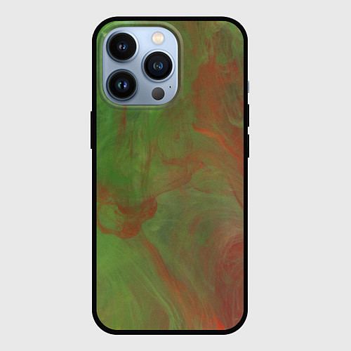 Чехол iPhone 13 Pro Зелёные и красные волны красок / 3D-Черный – фото 1