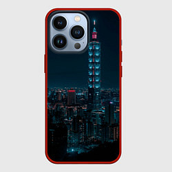 Чехол для iPhone 13 Pro Ночной неоновый город, цвет: 3D-красный
