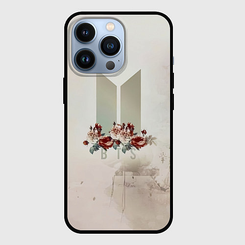 Чехол iPhone 13 Pro BTS Logo And Flowers / 3D-Черный – фото 1