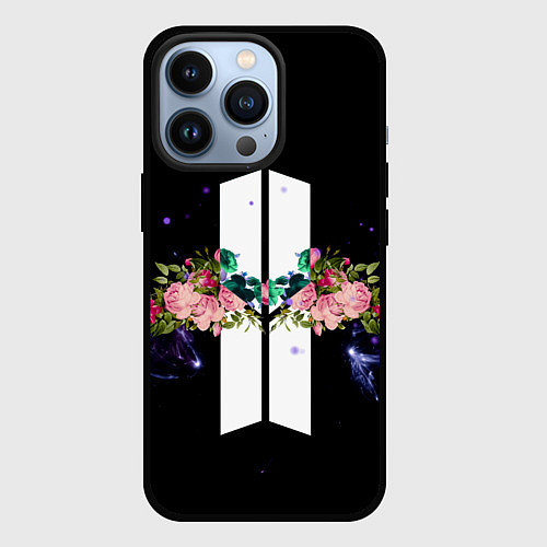 Чехол iPhone 13 Pro BTS Flowers In Space / 3D-Черный – фото 1