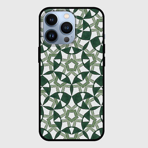 Чехол iPhone 13 Pro Зеленый калейдоскоп / 3D-Черный – фото 1