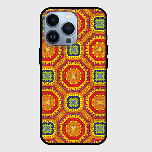 Чехол iPhone 13 Pro Оранжевый калейдоскоп / 3D-Черный – фото 1