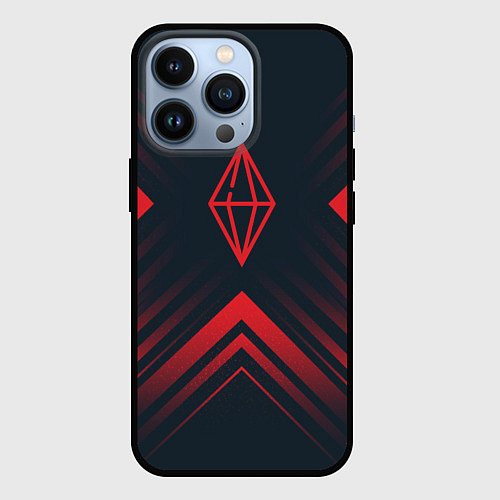 Чехол iPhone 13 Pro Красный символ The Sims на темном фоне со стрелкам / 3D-Черный – фото 1