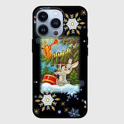 Чехол iPhone 13 Pro Новый год зайчик играет на барабане