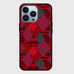 Чехол iPhone 13 Pro Красный лоскутный узор пэчворк