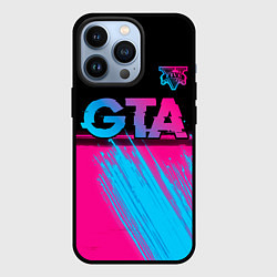 Чехол для iPhone 13 Pro GTA - neon gradient: символ сверху, цвет: 3D-черный