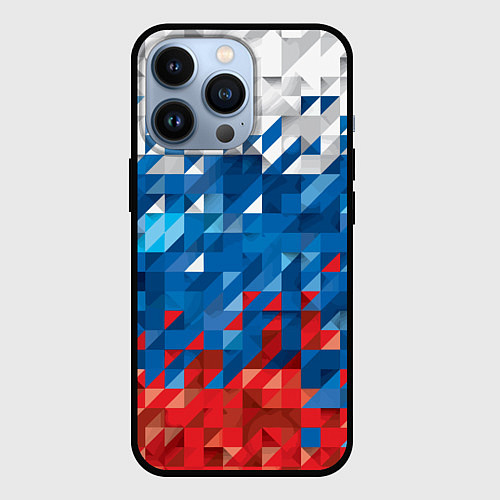 Чехол iPhone 13 Pro Полигональный флаг России! / 3D-Черный – фото 1