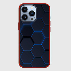 Чехол для iPhone 13 Pro Неоновая броня голубая, цвет: 3D-красный