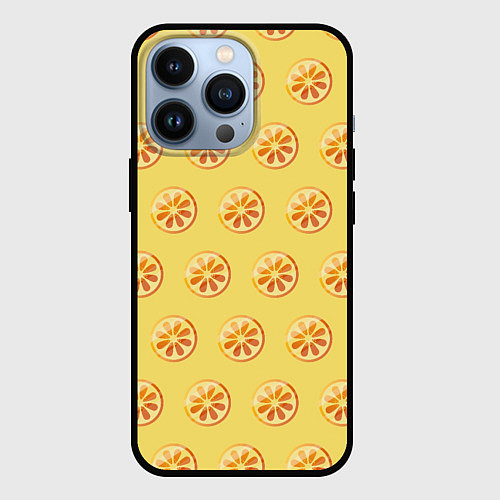 Чехол iPhone 13 Pro Апельсин Паттерн - Желтая версия / 3D-Черный – фото 1