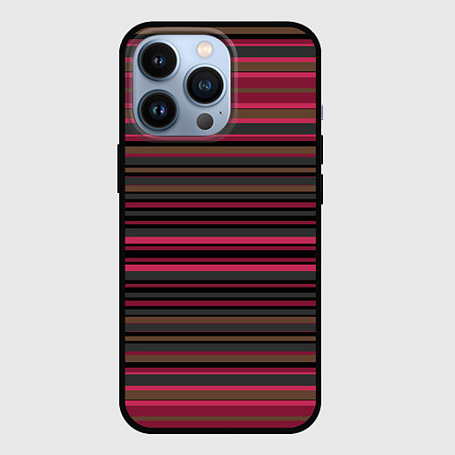 Чехол iPhone 13 Pro Полосатый малиново-коричневый узор / 3D-Черный – фото 1