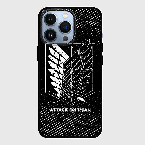 Чехол iPhone 13 Pro Attack on Titan с потертостями на темном фоне / 3D-Черный – фото 1