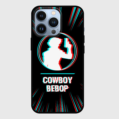 Чехол iPhone 13 Pro Символ Cowboy Bebop в стиле glitch на темном фоне / 3D-Черный – фото 1