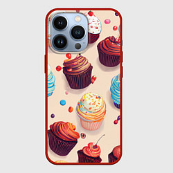 Чехол для iPhone 13 Pro Капкейки на разный вкус, цвет: 3D-красный