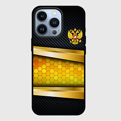 Чехол iPhone 13 Pro Black & gold - герб России