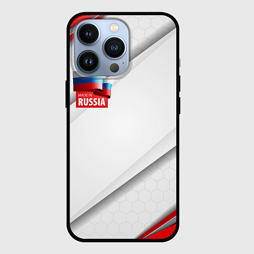 Чехол iPhone 13 Pro Red & white флаг России / 3D-Черный – фото 1