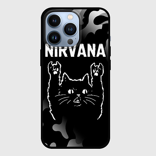 Чехол iPhone 13 Pro Группа Nirvana и рок кот / 3D-Черный – фото 1