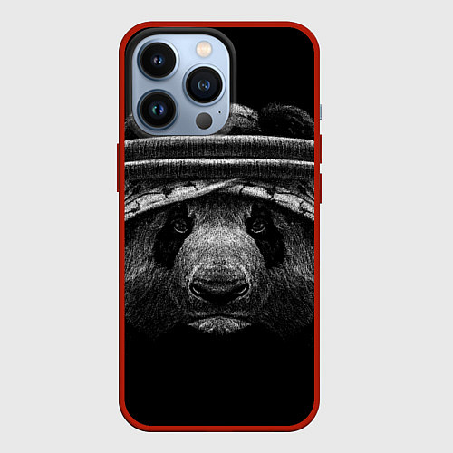 Чехол iPhone 13 Pro Панда и куфия - рисунок карандашом / 3D-Красный – фото 1