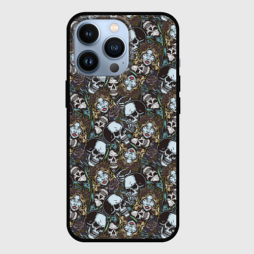 Чехол iPhone 13 Pro Череп и женщина / 3D-Черный – фото 1
