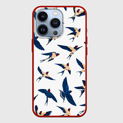 Чехол для iPhone 13 Pro Ласточки парят в небе, цвет: 3D-красный