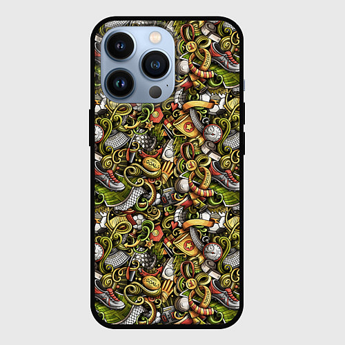 Чехол iPhone 13 Pro Футбольные бутсы и кубок / 3D-Черный – фото 1