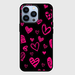 Чехол для iPhone 13 Pro Розовые сердца, цвет: 3D-черный