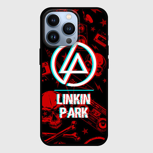 Чехол iPhone 13 Pro Linkin Park rock glitch / 3D-Черный – фото 1