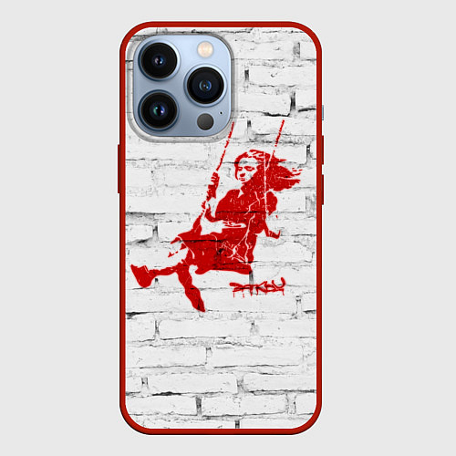 Чехол iPhone 13 Pro Banksy girl on a swing / 3D-Красный – фото 1