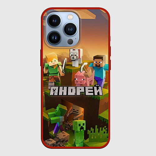 Чехол iPhone 13 Pro Андрей Minecraft / 3D-Красный – фото 1
