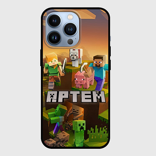 Чехол iPhone 13 Pro Артем Minecraft / 3D-Черный – фото 1