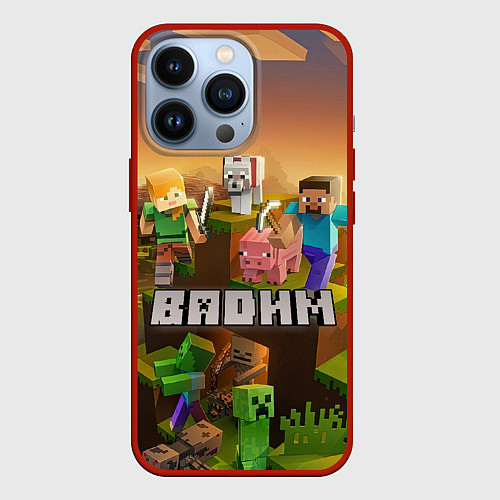 Чехол iPhone 13 Pro Вадим Minecraft / 3D-Красный – фото 1