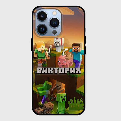 Чехол iPhone 13 Pro Виктория Minecraft / 3D-Черный – фото 1