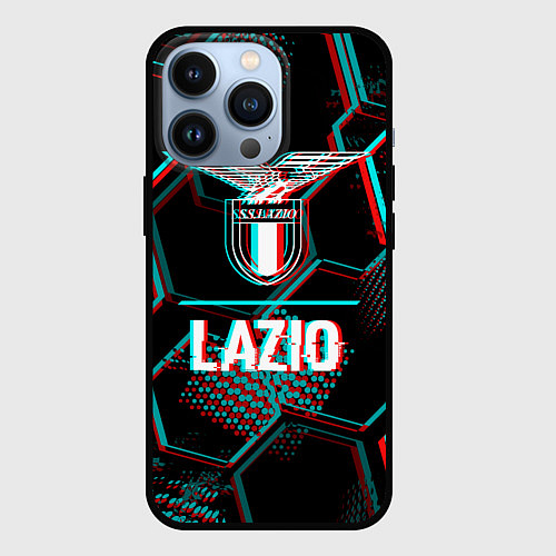 Чехол iPhone 13 Pro Lazio FC в стиле glitch на темном фоне / 3D-Черный – фото 1