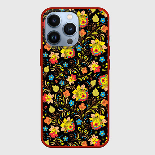 Чехол iPhone 13 Pro Русский яркий узор / 3D-Красный – фото 1