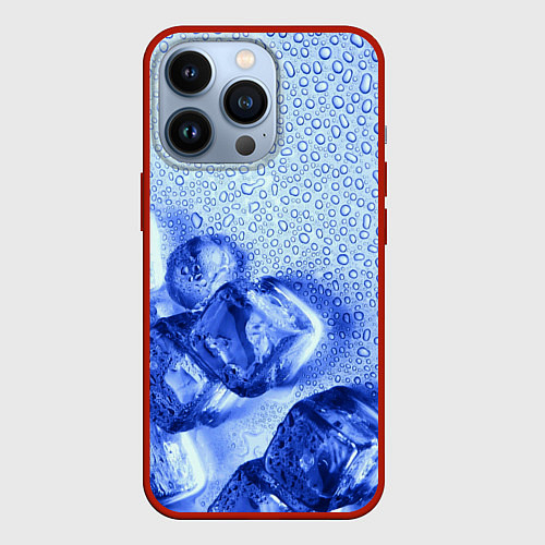 Чехол iPhone 13 Pro Кубики льда и капли воды / 3D-Красный – фото 1