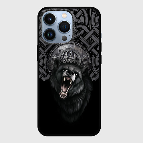 Чехол iPhone 13 Pro Щит Велеса с медведем / 3D-Черный – фото 1