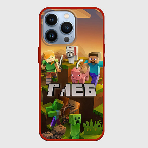 Чехол iPhone 13 Pro Глеб Minecraft / 3D-Красный – фото 1