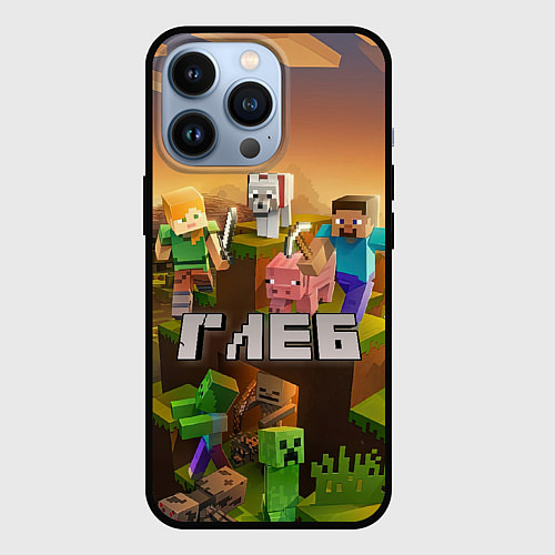 Чехол iPhone 13 Pro Глеб Minecraft / 3D-Черный – фото 1