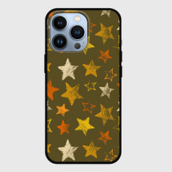 Чехол iPhone 13 Pro Желто-оранжевые звезды на зелнгом фоне