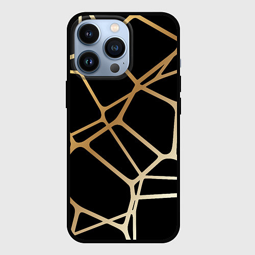 Чехол iPhone 13 Pro Золотая сеть / 3D-Черный – фото 1
