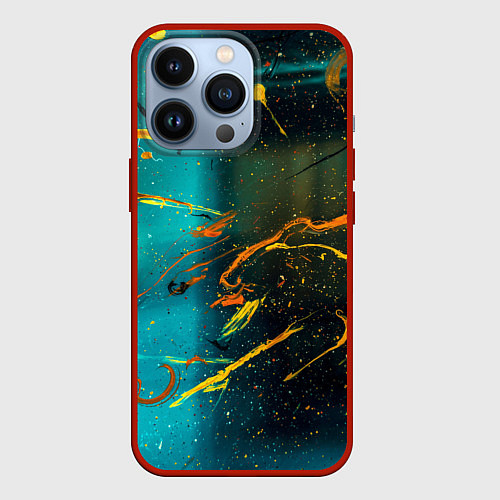 Чехол iPhone 13 Pro Абстрактные голубые стены и тени с красками / 3D-Красный – фото 1