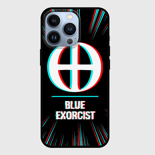 Чехол iPhone 13 Pro Символ Blue Exorcist в стиле glitch на темном фоне / 3D-Черный – фото 1