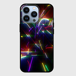 Чехол для iPhone 13 Pro Разноцветные неоновые линии, цвет: 3D-черный