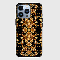 Чехол для iPhone 13 Pro Золотая гжель полосы, цвет: 3D-черный
