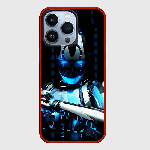 Чехол iPhone 13 Pro Киборг с бинарным кодом / 3D-Красный – фото 1