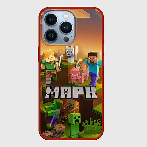 Чехол iPhone 13 Pro Марк Minecraft / 3D-Красный – фото 1