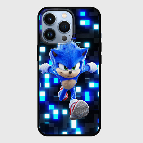 Чехол iPhone 13 Pro Sonic neon squares / 3D-Черный – фото 1