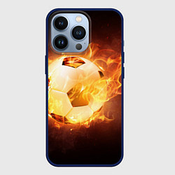 Чехол для iPhone 13 Pro Футбольный мяч огонь, цвет: 3D-тёмно-синий