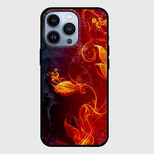 Чехол iPhone 13 Pro Огненный цветок с дымом / 3D-Черный – фото 1